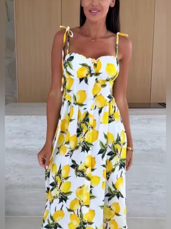 Dresses & Skirts - NEW Life and Lemons Women’s White Lemon Print Tie-Shoulder Sundress